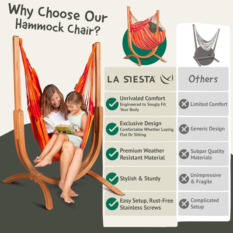LA SIESTA Udine Outdoor Hammock Chair with Wooden Stand (W 115 cm) (Toucan) - Image 3